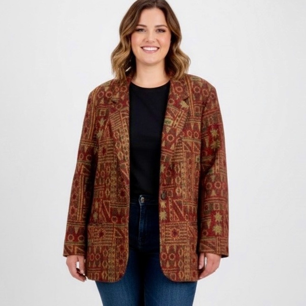Vintage‎ 80s 90s Joanna Blazer Jacket Women Large Red Southwest Tribal Geometric